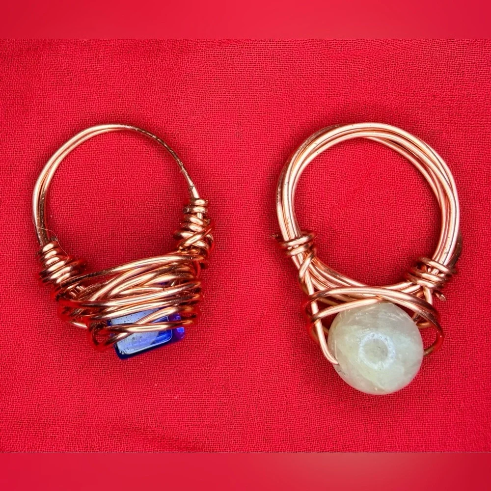 Wire Wrapped Artisan Rings handmade sizes 5.5 and 5 lot of 2